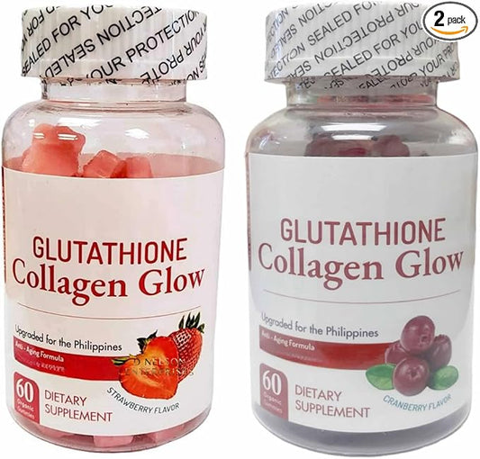 Nature Glow Glutathione Collagen - Strawberry & Cranberry Flavor Bundle, 60 Chewable Gummies Each