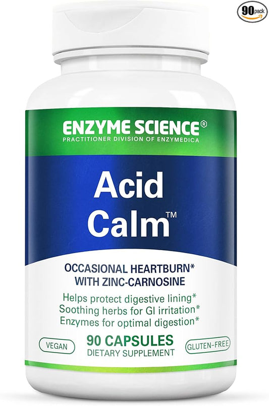 Acid Calm, 90 Capsules – for Occasional Heartburn and Indigestion – Digestion Enzyme Supplement – Digestive Aid – Vegetarian Capsules