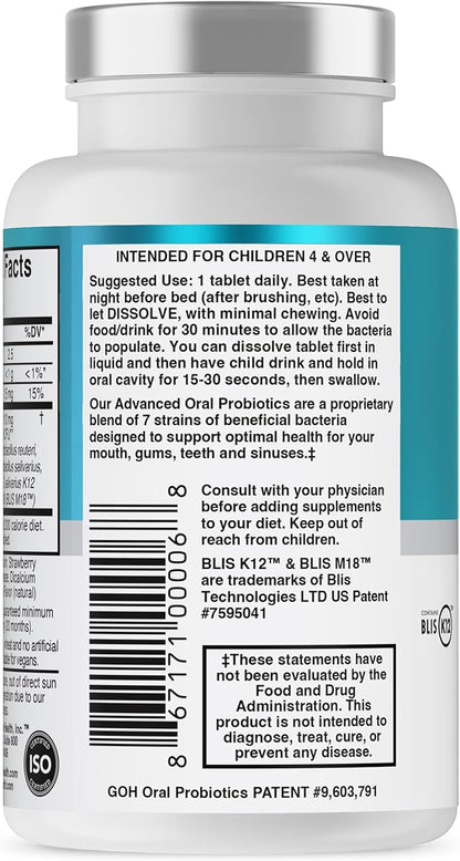 Oral Probiotics for Mouth Bad Breath Treatment for Kids Dental Care & Cavity Prevention with BLIS K12 M18 – Dr Formulated Dental Probiotics for Teeth and Gums, 30 Chewable Tablets Strawberry Vanilla