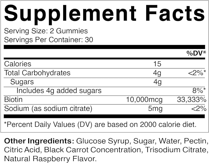 Vitamatic Biotin Gummies 10,000 mcg for Stronger Hair, Skin & Nails - 60 Vegan Gummies - Also Called Vitamin B7 (1 Bottle)