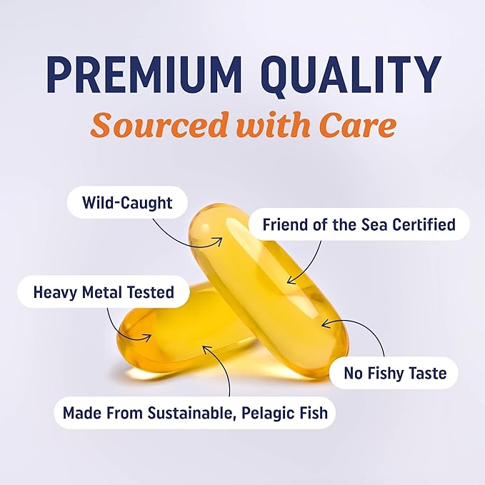 Triple Strength DHA Omega 3 Fish Oil 3600 mg | Over 2100mg Omega-3 Fatty Acids with 860mg of DHA | 1300mg EPA | Best Essential Fatty Acids | Premium Wild Caught & Burpless Fish Oil | 120 Softgels