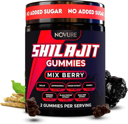 Pure Himalayan Shilajit Gummies, No Added Sugar, Ashwagandha, Maca Root, Turmeric Extract with Vitamin C, Non-GMO, 100% Natural & Organic (60 Count, Mix Berry)