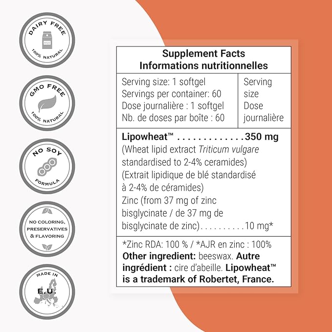 Supersmart - Skin Ceramides - with Zinc - Powerful Skin Hydration, Protection & Care Supplement | Non-GMO - 60 Softgels