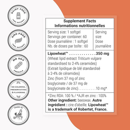 Supersmart - Skin Ceramides - with Zinc - Powerful Skin Hydration, Protection & Care Supplement | Non-GMO - 60 Softgels