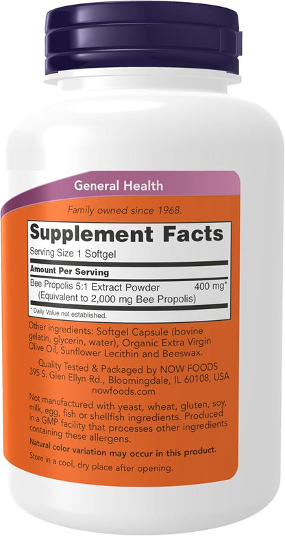 NOW Supplements, Propolis 2,000 (Bee Propolis), 5:1 Extract, Natural Bee Product, 90 Softgels