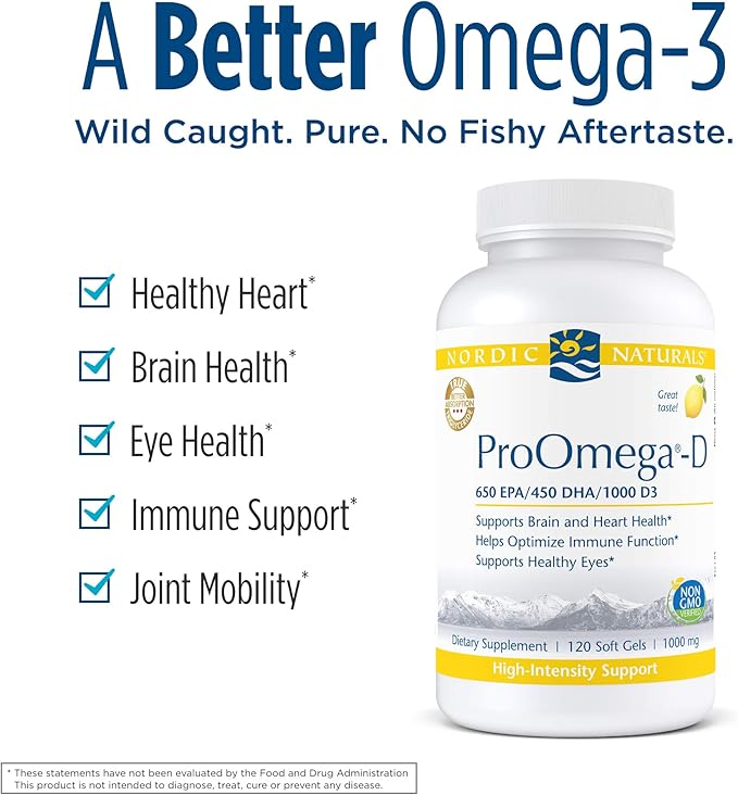 Nordic Naturals ProOmega-D, Lemon Flavor - 120 Soft Gels - 1280 mg Omega-3 + 1000 IU D3 - High-Potency Fish Oil - EPA & DHA - Brain, Eye, Heart, & Immune Health - Non-GMO - 60 Servings