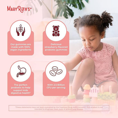 MaryRuth Organics Kids Probiotics for Digestive Health | USDA Organic Probiotic Gummies | Probiotics for Kids | Immune Support | Gut Health Supplement | Vegan | Non-GMO | Gluten Free | 60 Count