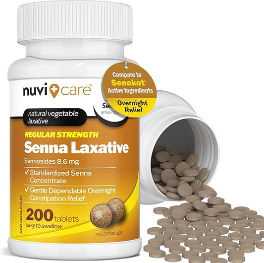 Senna Laxative Tablets 8.6 mg – Natural Senna Leaf Laxative for Occasional Constipation Relief, Compare to Senokot, Gentle Vegetable Laxatives, 200 Count