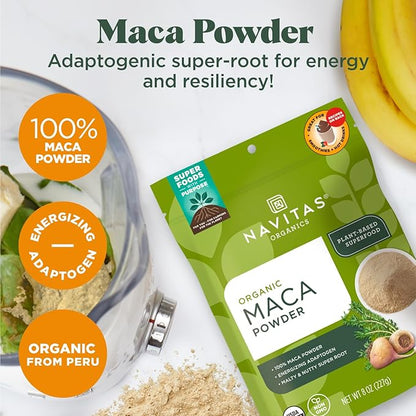 Navitas Organics Maca Powder – 100% Gelatinized Peruvian Maca for Smoothies, Lattes, Baking & More – Energize & Balance - USDA Organic, Non GMO, Vegan, Gluten Free (16oz. Bag, 180 Servings, 2-Pack)
