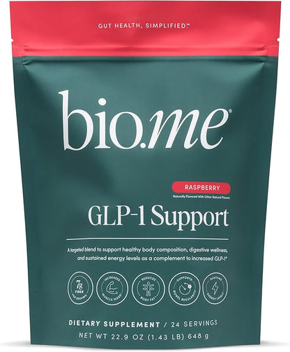 GLP-1 Support – Multi-Benefit GLP-1 Powder for Weight Management & Digestive Health – Sustain Energy Levels - Fiber, Collagen Peptides, B Vitamins, & Digestive Enzymes – 24 Servings (Raspberry)