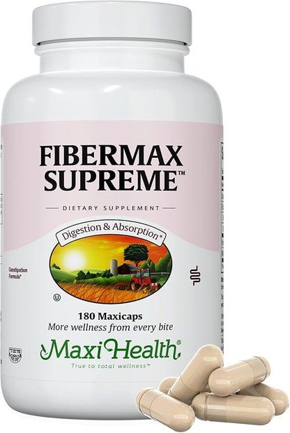 Maxi Health Maxi Fiber Kosher Daily Supplement 1500 mg Fiber Capsules with Psyllium Husk, Dietary Pills for Adults Capsules 180 Count (Pack of 1)