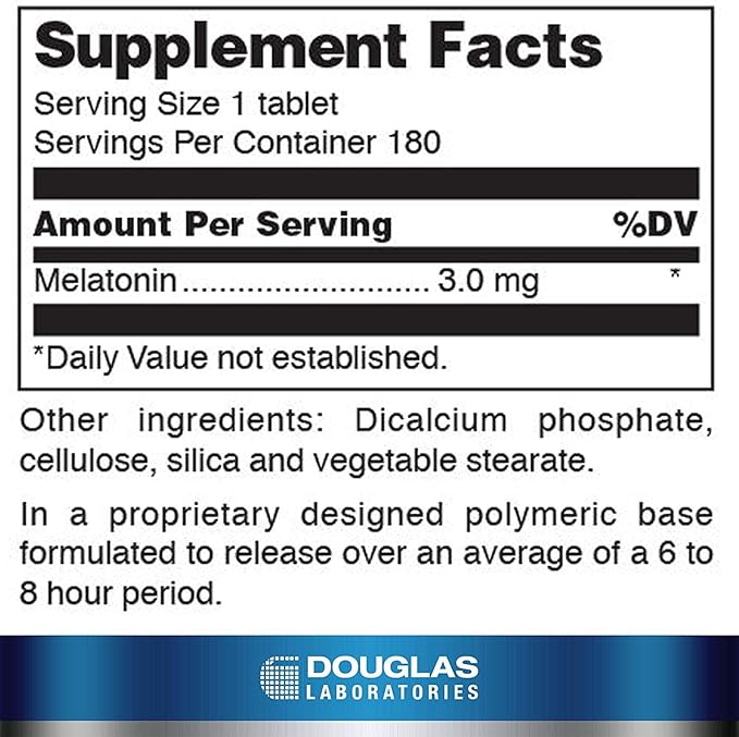Douglas Laboratories Melatonin Prolonged Release - 3 mg Melatonin - Sleep Support Supplement - For Hormone Balance, Relaxation, Antioxidants & Immune System* - 180 Tablets