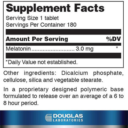 Douglas Laboratories Melatonin Prolonged Release - 3 mg Melatonin - Sleep Support Supplement - For Hormone Balance, Relaxation, Antioxidants & Immune System* - 180 Tablets