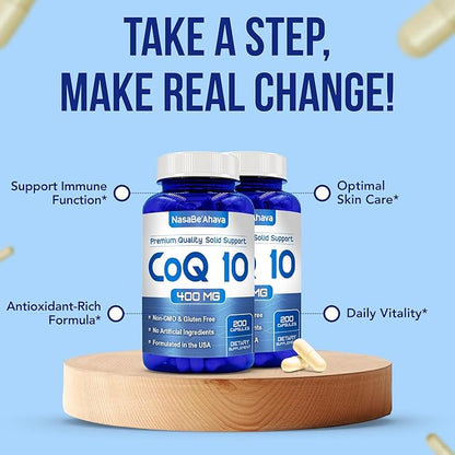 CoQ10 400mg Capsules | Vegan Friendly Coenzyme Q10 400mg per Serving from Easy Absorption Ubiquinone Supplement for Skin Heart and Energy Support | Made in the USA in cGMP Facilities (2 Pack)