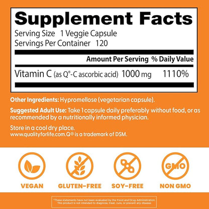 Doctor's Best Vitamin C with Q-C - Vitamin C 1000mg Non-GMO, Vegan, Gluten Free, Soy Free, Sourced from Scotland Veggie Caps, 120 Count