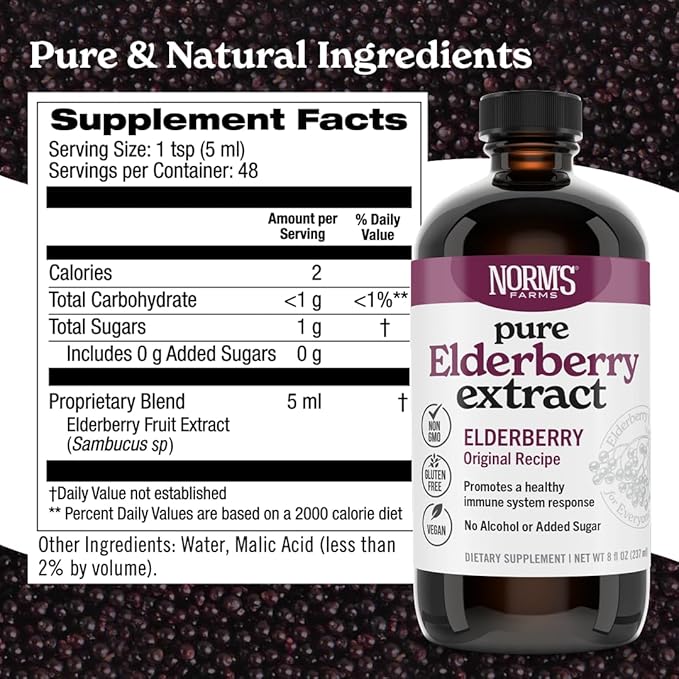 Norm's Farms Elderberry Extract & Wellness Syrup Bundle 2 PK - Immune Support Elderberry Syrup for Kids & Adults - Made in USA, Pure, Potent, Natural Ingredients, Vegan, Gluten-Free, Non-GMO - 8 Oz