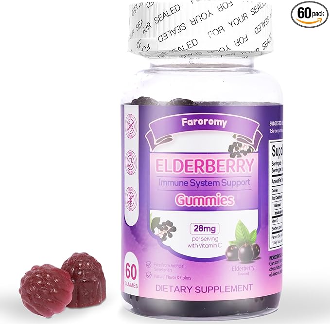 Elderberry Gummies Sambucus with Vitamin C Immune Support Supplement for Women and Men,Elderberry Flavor Gummy,30 Day Supply - 60 Count