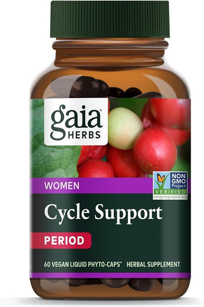 Gaia Herbs Cycle Support - Supports Hormone Balance & PMS Relief - Herbal Supplement with Vitex Berry & Schisandra - Free from Gluten, Dairy & Soy - 60 Vegan Capsules (30 Servings)