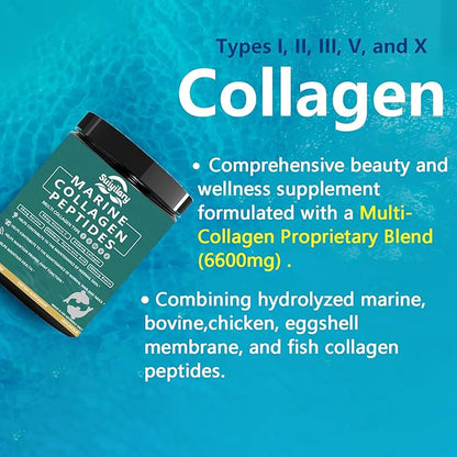 Collagen Peptides Powder for Women, Multi Marine Hydrolyzed for Healthy Hair, Skin, Nails with Hyaluronic Acid, Biotin, Vitamin C, 30 Servings (10.6 OZ, Unflavored)