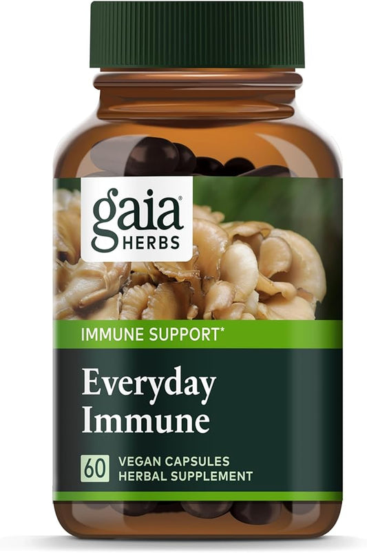 Gaia Herbs Everyday Immune Mushrooms&Herbs-Immune Support Supplement to Help Aid Overall Wellness* -with Turmeric Curcumin, Astragalus, Cordyceps, and Chaga Mushrooms-60 Vegan Capsules(30-Day Supply)