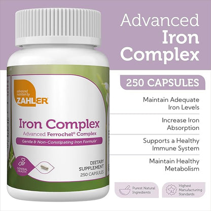 Zahler Iron Complex, Gentle & Non-Constipating Iron Formula, 250 Capsules