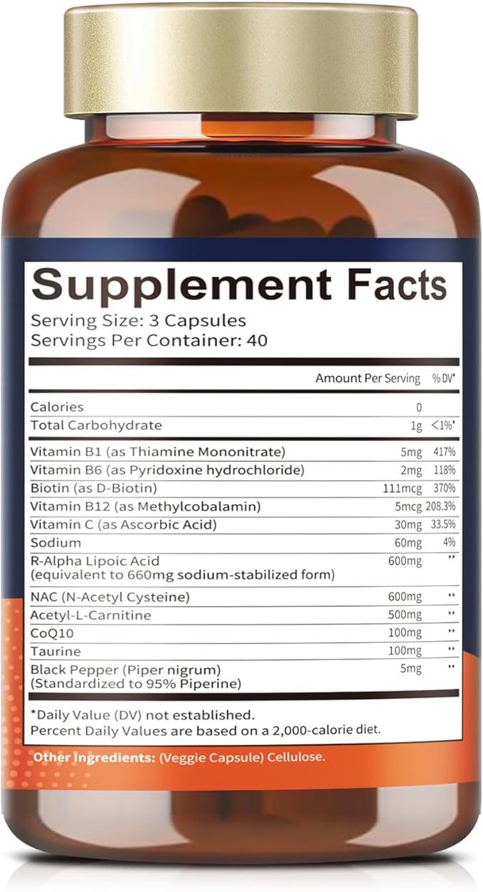 (2 Packs) R Alpha Lipoic Acid 600mg - ALA Supplement Capsules for Neuropathy Support Supplement Antioxidant, Nerve Health, Liver Detox, Metabolism and Cell Energy, Anti-Aging, Non-GMO, Gluten Free