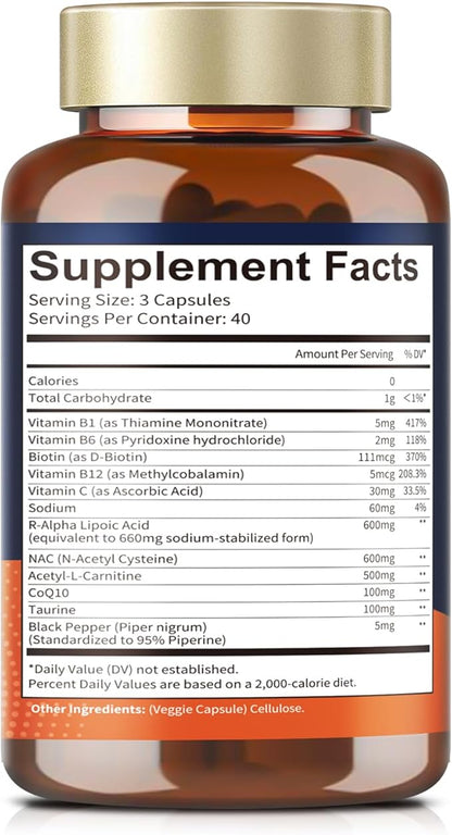 (2 Packs) R Alpha Lipoic Acid 600mg - ALA Supplement Capsules for Neuropathy Support Supplement Antioxidant, Nerve Health, Liver Detox, Metabolism and Cell Energy, Anti-Aging, Non-GMO, Gluten Free