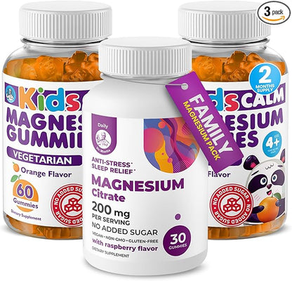 DR. MORITZ Kids Magnesium Citrate Gummies Orange Flavor (120 Count) and 200 mg Calm Magnesium Gummies for Adults in Raspberry Flavor (30 Count) - No Added Sugar & Non-GMO