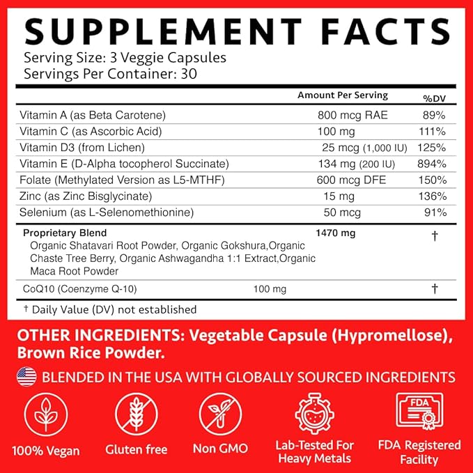 Ayurvedic Fertility Supplements for Women | Support Ovulation | Conception for Women | Egg Quality | Maca Root, Vitex, & Vitamins | Vegan | 90 Capsules - OSH Wellness