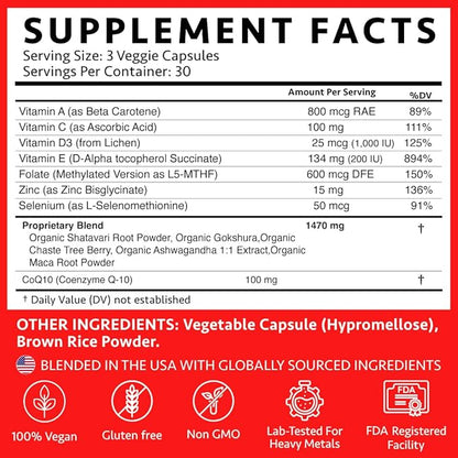 Ayurvedic Fertility Supplements for Women | Support Ovulation | Conception for Women | Egg Quality | Maca Root, Vitex, & Vitamins | Vegan | 90 Capsules - OSH Wellness