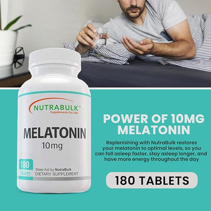Melatonin 10 mg Tablets – Quick Release Natural Nighttime Sleep Aid for Adults. (180 Count)