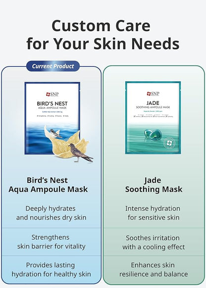 [K Beauty] Bird's Nest Ampoule Sheet Mask | Hyaluronic Acid Sheet Mask | Maximum Hydration and Protection for All Dry Skin Types | Korean Skincare Facial Mask | 10 Sheets