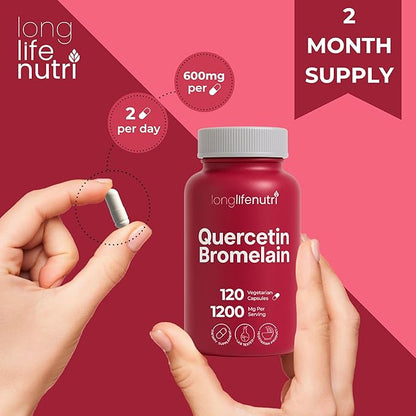 Quercetin 1000mg with Bromelain 200mg - 120 Vegetarian Capsules, Organic Dihydrate Complex for Joint Mobility & Respiratory Balance, 2-Month Supply, GMP Certified, Made in USA