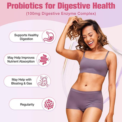 Probiotics for Women, 100 Billion CFU Womens Probiotic with Prebiotics, Digestive Enzymes, D-Mannose & Cranberry Extract for Immune Support, Vaginal & Urinary Health, Digestive Balance - 120 Capsules