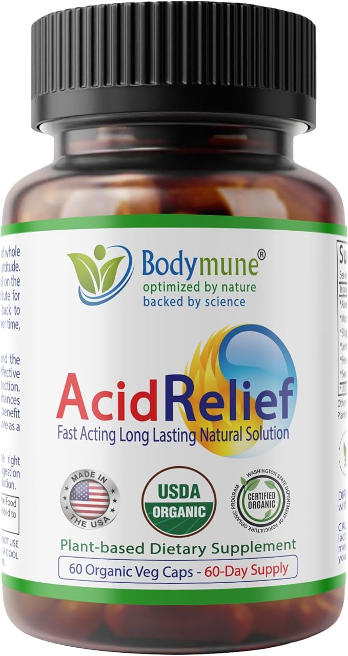 AcidRelief Acid Reducer Acid Indigestion Relief Supplement for Occasional Acid Reflux & Antacid, USA-Made USDA Organic Superfood, All-Natural Unique Blend Non-GMO Gluten-Free Vegan - 60 Caps