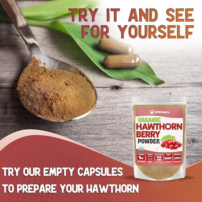 XPRS Nutra Organic Hawthorn Berry Powder - Premium USDA Organic Hawthorne Berry Powder for Cardiovascular Support - Vegan Friendly Hearth Health Supplement (16 Ounce)