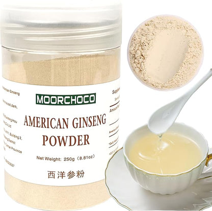 西洋参粉 - 8.81 oz Ginseng Powder Wisconsin Ginseng Root Powder - Non-GMO, Gluten Free Powdered - Use American Ginseng Herbal Supplement for Smoothies, Baking, Tea