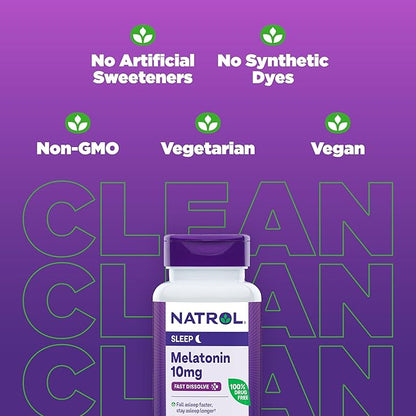 Natrol Fast Dissolve Melatonin 10 mg, Melatonin Supplements for Restful Sleep, Sleep Support for Adults, 60 Citrus-Flavored Tablets, Up to a 60 Day Supply