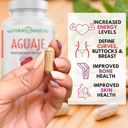 Mother Nature Aguaje Curves Capsules for Women, 1000mg (120ct), Natural & Sustainably Sourced Aguaje Fruit from Peru for Female Health, Hormone Balance, Curve Enhancer, Vegan, Non-GMO & Gluten-Free