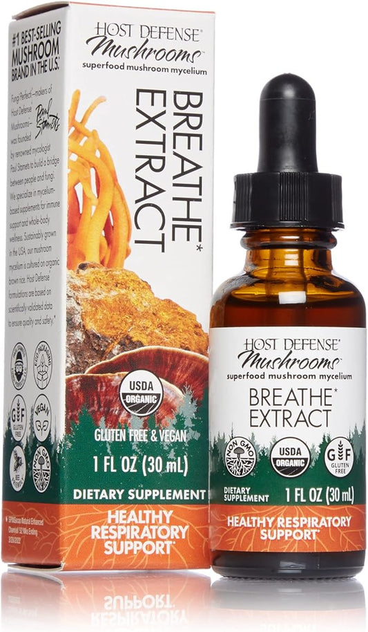 Host Defense Breathe* Extract - Immune & Respiratory Support Mushroom Liquid Supplement - Herbal Lung Health Supplement with Chaga, Reishi & Cordyceps - 1 fl oz (30 Servings)*
