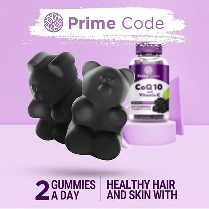 [2 in 1] CoQ10 200mg & Vitamin C 250mg Gummies – Supports Heart Health, Immune System & Cellular Energy – Vegan, Non-GMO, Gluten-Free – Elderberry – CoQ10 Supplement for Energy & Antioxidant Support