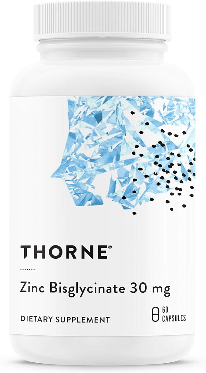 THORNE Zinc Bisglycinate 30mg - Daily Support for Skin, Eye & Immune System Health* with Zinc Supplement Capsules - 60 Capsules