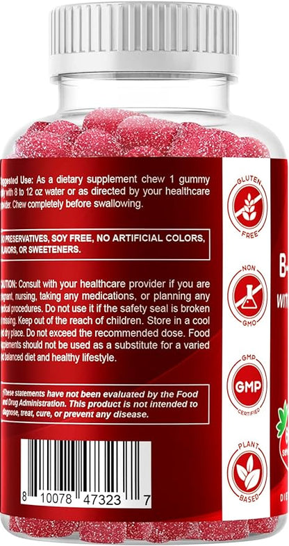 Vitamatic Vitamin B Complex Gummies with Vitamin C & Inositol - Natural Strawberry Flavor - 60 Gummies (3 Bottles)