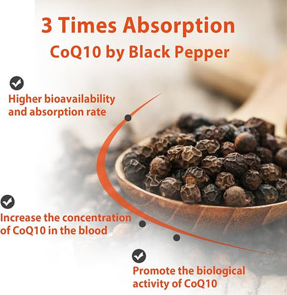 CoQ10 400mg 3 Times Absorption Coenzyme Q10 Powerful-Antioxidant Supplement with Organic Dandelion Root & Black Pepper, Support Heart Health & Energy Production, 60 Veggie Capsules