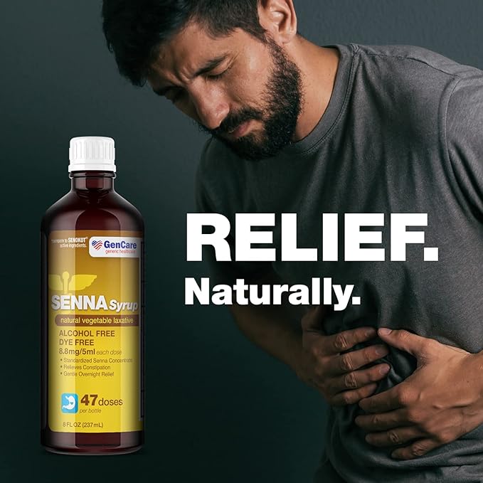 GenCare - Senna Syrup Liquid Laxative (8 Fl Oz Bottle) All Natural Vegetable Sennosides Active Ingredient | Easy to Swallow Constipation Relief for Adults and Kids 12 and Older | Best Value Size