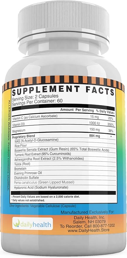 Flexprotex D 884mg Joint Muscle Support Herbal Blend Turmeric Chondroitin Glucosamine Boswellia Hyaluronic Acid Ashwagandha 3 btls 360 Capsules