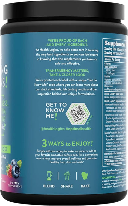 Health Logics Glowing Greens Superfood Powder with Collagen Peptides, Digestive Enzymes, Prebiotics and Probiotics – Antioxidant, Improve Wellness, Immune, Digestive and Gut Health Support