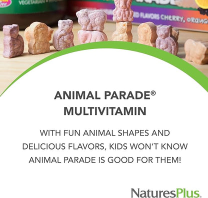 Natures Plus Animal Parade Children's Chewable Multivitamin - 180 Animal-Shaped Tablets - Natural Assorted Flavors - Vegetarian, Gluten Free - 90 Servings
