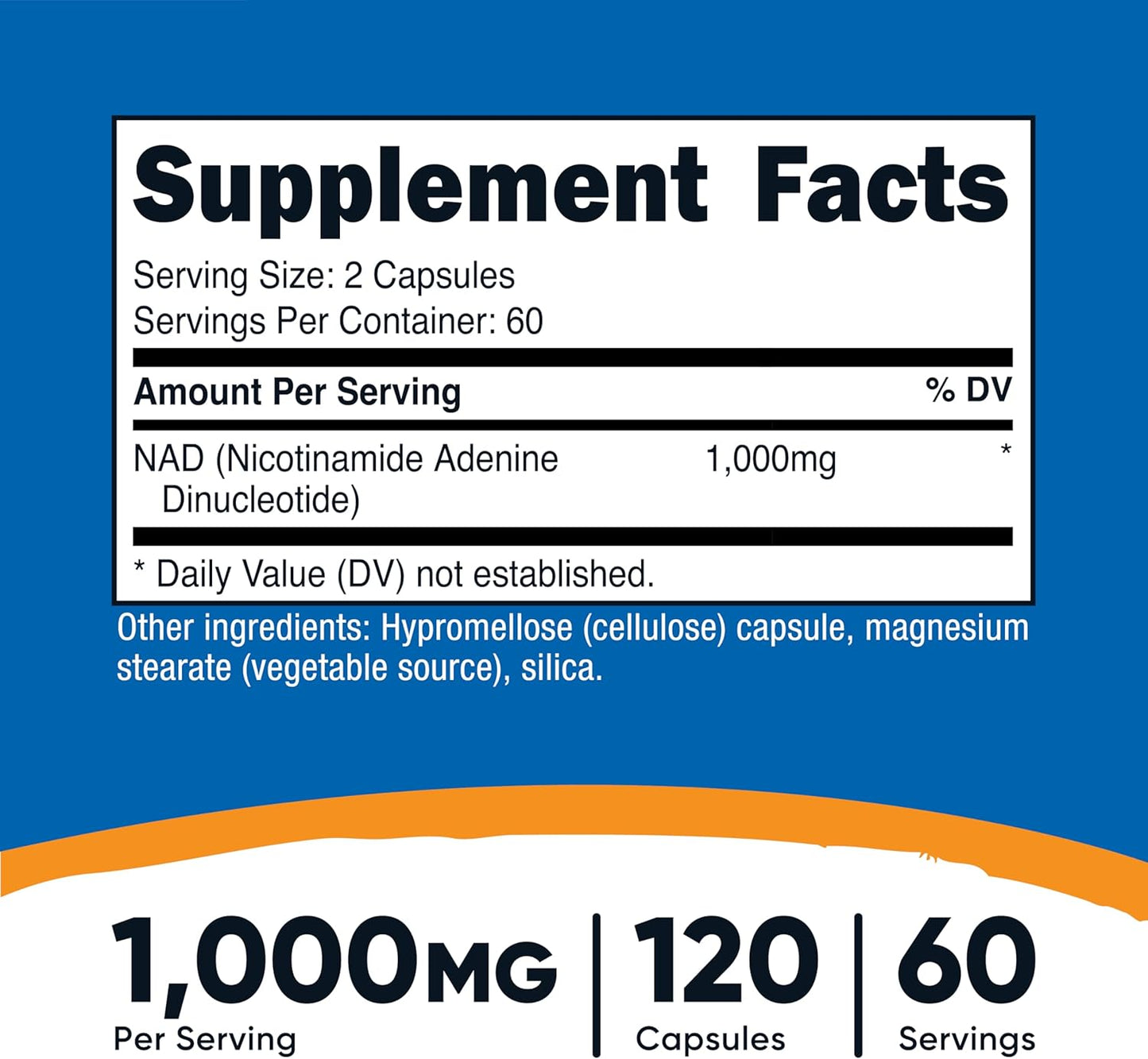 Nutricost NAD+ Supplement 1,000mg per Serving,120 Capsules (Nicotinamide Adenine Dinucleotide) - 60 Servings, Gluten-Free, Vegan