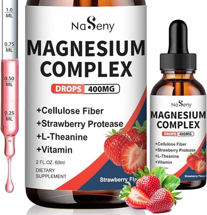 Liquid Magnesium Glycinate 400mg, Kids Magnesium Complex Drops with Vitamin B C D for Bone Health,Relaxation and Sleep Non GMO Gluten Free (2 Fl Oz/1PCS)